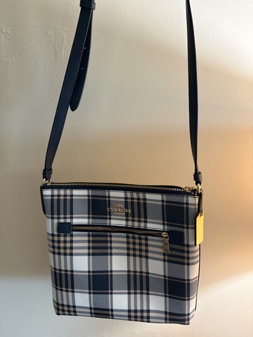 Coach Plaid Crossbody Bag in Black and White